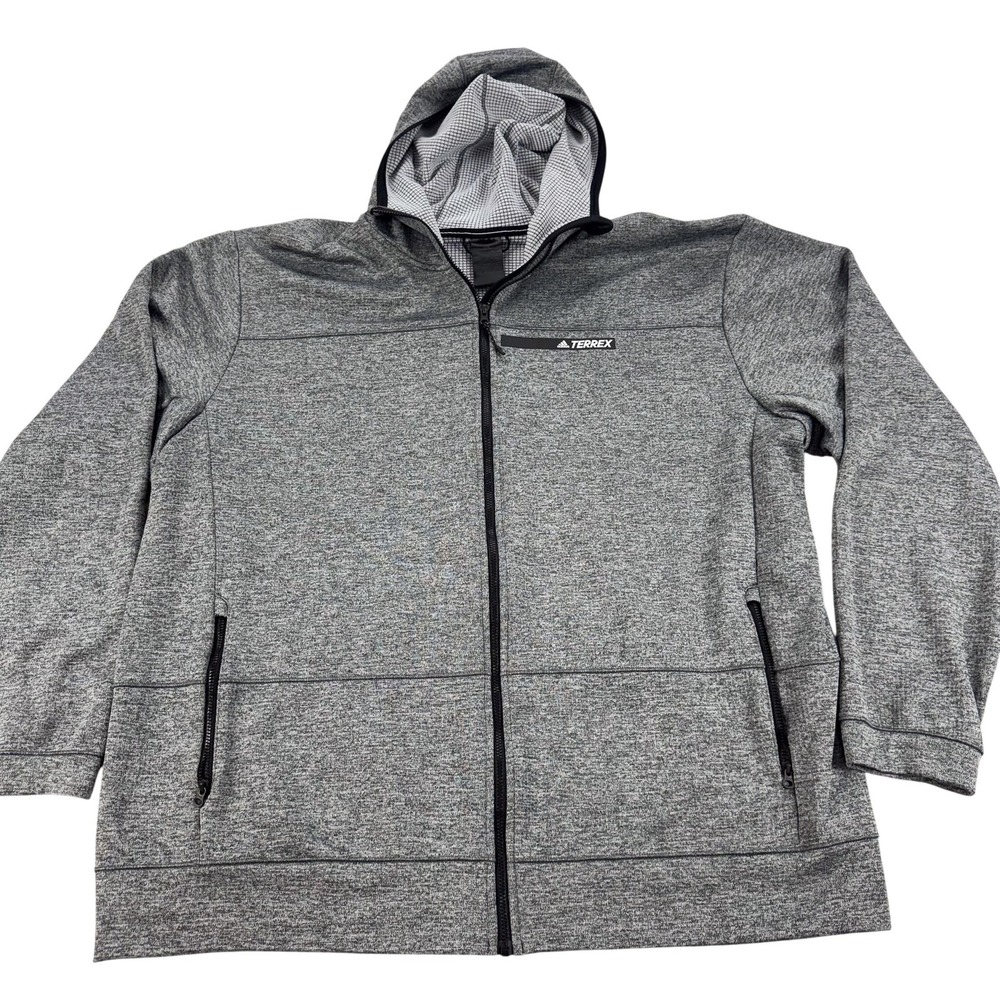 Adidas Terrex Hoodie Mens 2XL Gray Full Zip Fleece Hiking Outdoor Gym Run BP9653
